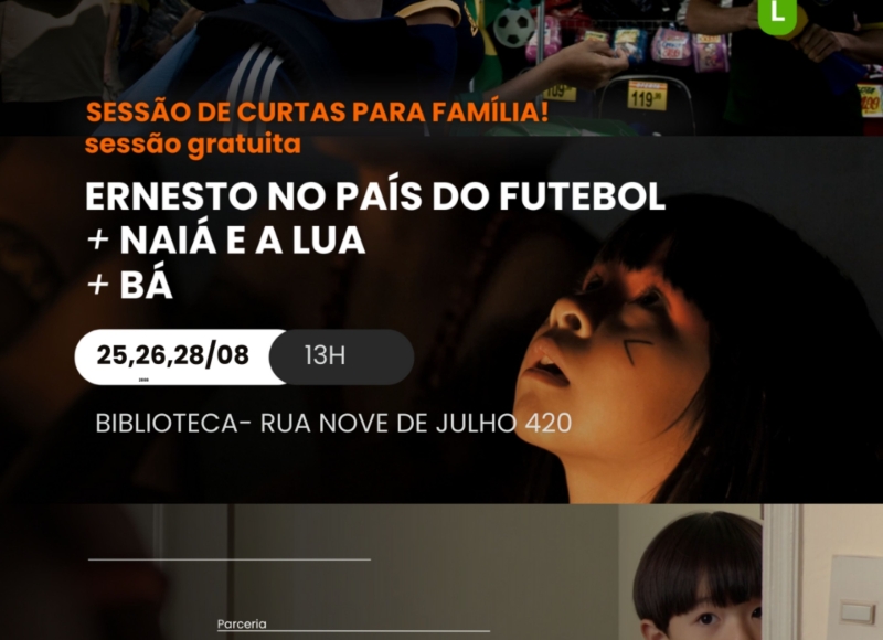 Biblioteca Municipal recebe sessões de cinema infantil nos dias 25, 26, 27, 28 e 29 de agosto