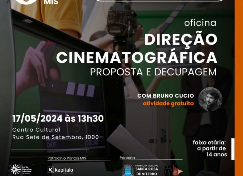 Cultura e Pontos MIS oferecem vagas para Oficina gratuita de Direção Cinematográfica