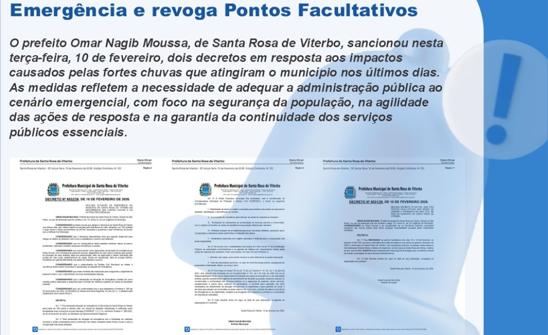 Prefeito Omar Nagib decreta Situação de Emergência e revoga Pontos Facultativos