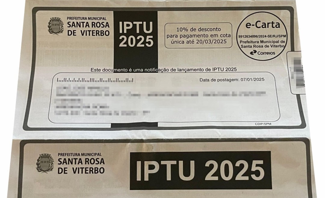 Guia do IPTU 2026 começam a ser entregues a partir de segunda-feira