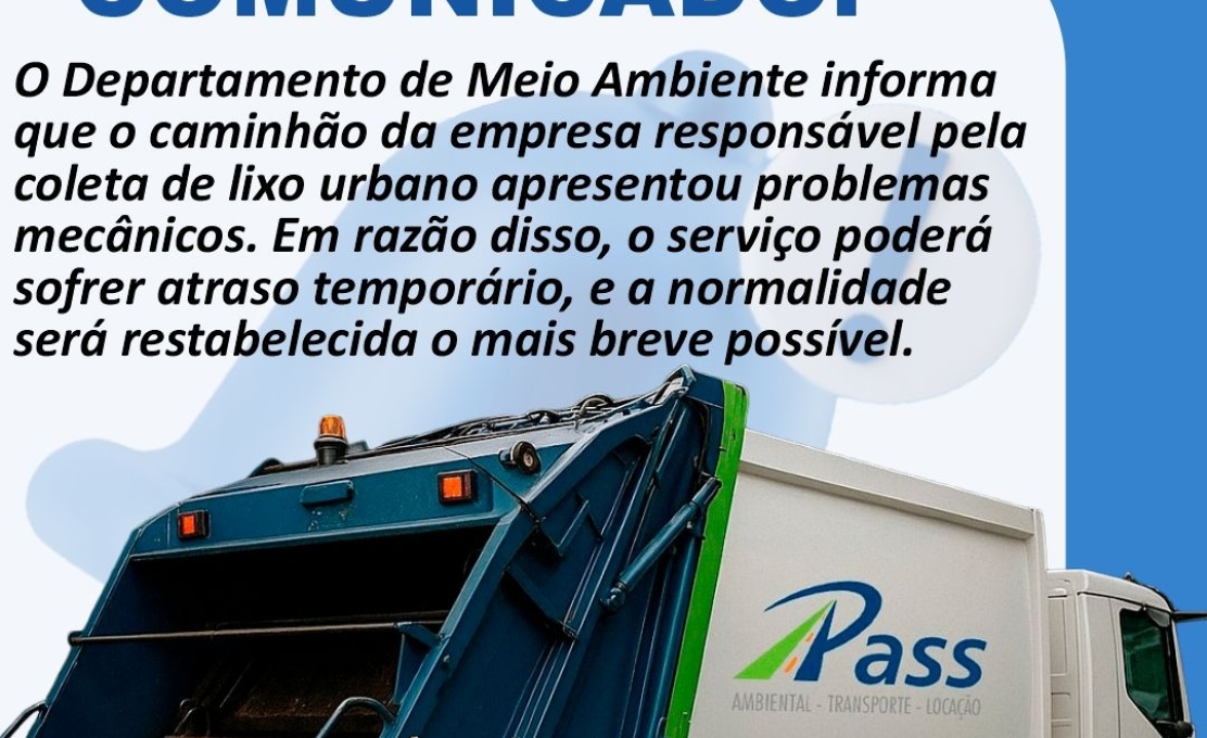 A coleta de lixo urbano será restabelecida o mais breve possível