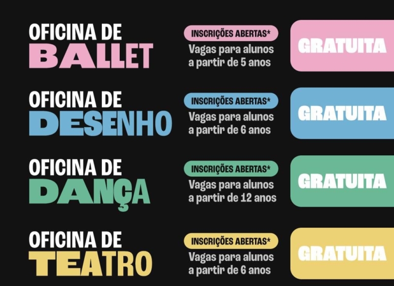 INSCRIÇÕES ABERTAS PARA OFICINAS – AULAS GRATUITAS