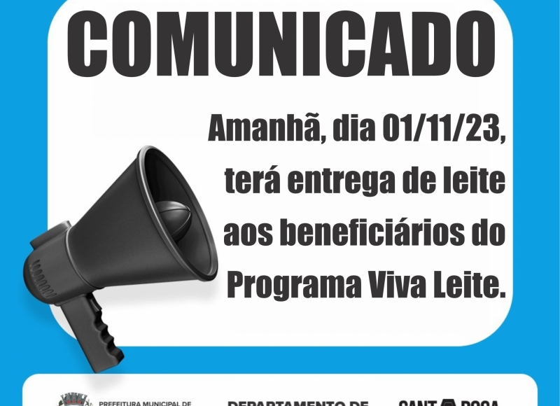 Amanhã, dia 01/11/23, terá entrega de leite aos beneficiários do Programa Viva Leite.