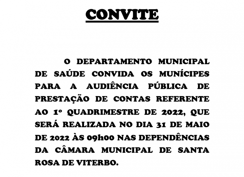 Audiência pública do departamento de saúde acontecerá na próxima terça-feira (31)