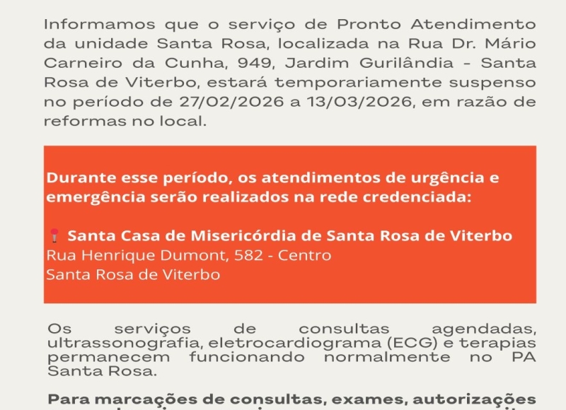 COMUNICADO – PRONTO ATENDIMENTO HAPVIDA