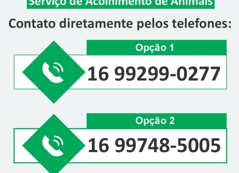 Telefones de contato com o Serviço de Acolhimento de Animais