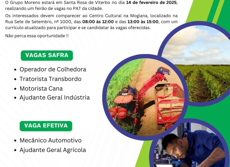 Amanhã tem Feirão de Vagas em Santa Rosa de Viterbo